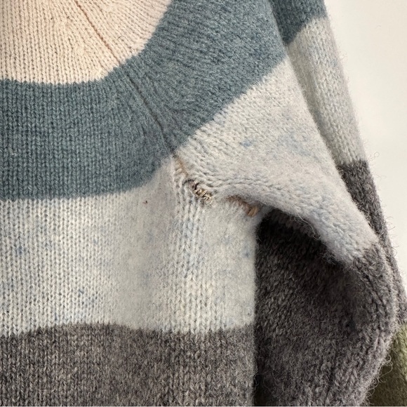 Old Navy | Rainbow Stripe Lambswool Hooded Sweater | Cozy Vintage V-Neck - Picture 4 of 8